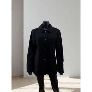 Preston & York Black Wool Coat Women L Merino Wool Blend Classic Jacket